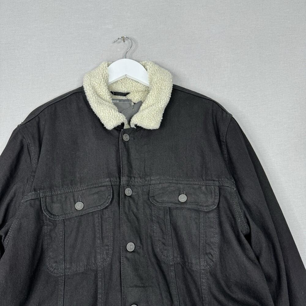 ASOS Womens Jean Jacket 2XL Black Faux Fur Sherpa Lined Denim Trucker Barn Coat - Picture 2 of 16